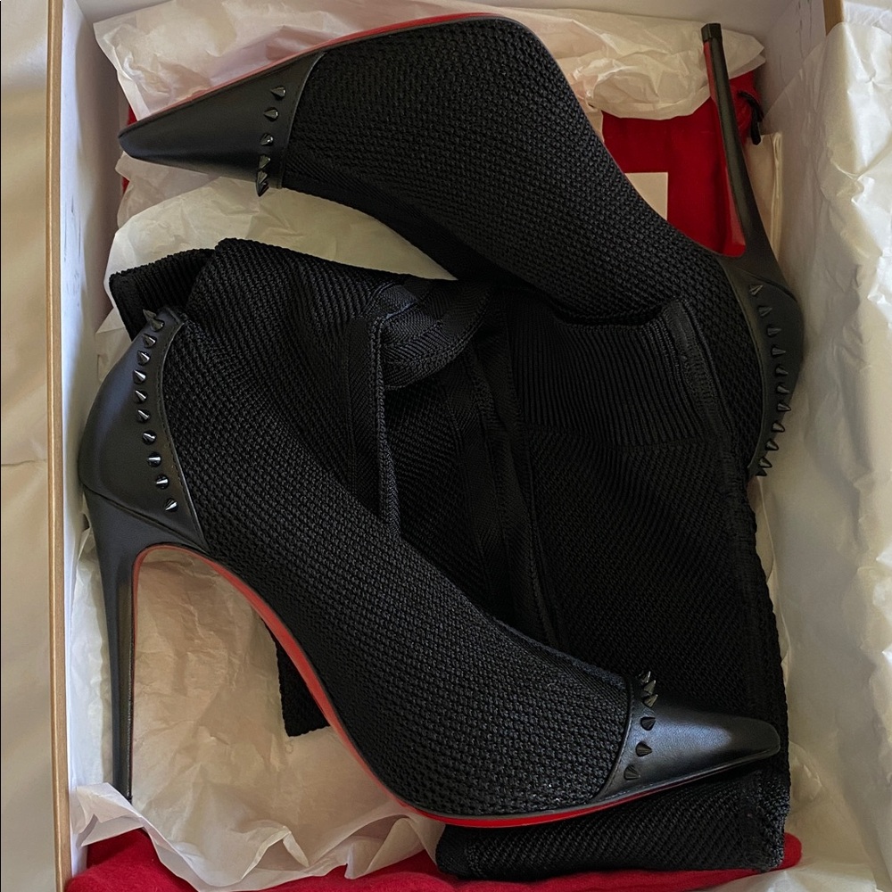 Christian Louboutin Black Knit Sock Stiletto Boots with Red Soles